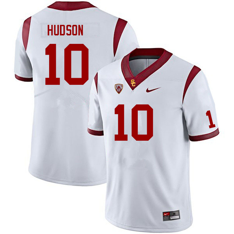 Men #10 Kyron Hudson USC Trojans College Football Jerseys Sale-White